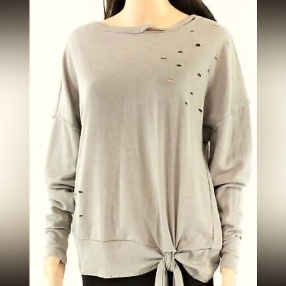 ABOUND Olive/Khaki Green Heathered TIE HIP Cotton Distressed SWEATSHIRT size L - Picture 2 of 16